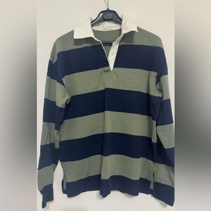 Striped Green and Black Long Sleeve Polo
